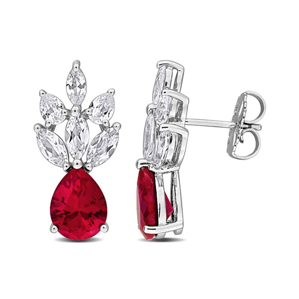 17.50 Carat (ctw) Lab-Created Ruby and White Sapphire Dangle Earrings Sterling S